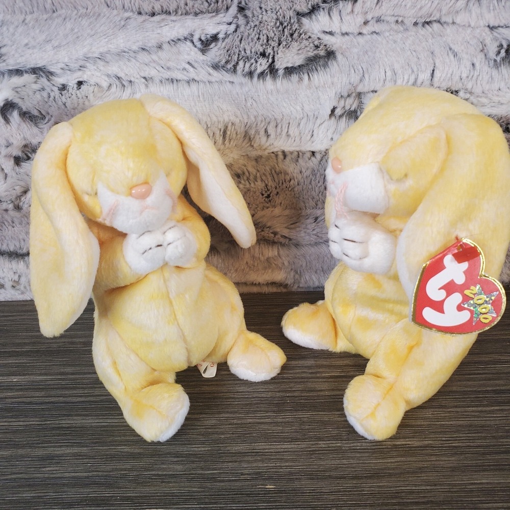 TY Beanie Baby GRACE the Praying Bunny Lot Of 2 Yellow Stuffed Animal Toy